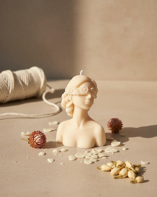 Blindfold Lady Sculpture Candle — Floral Art Candle India