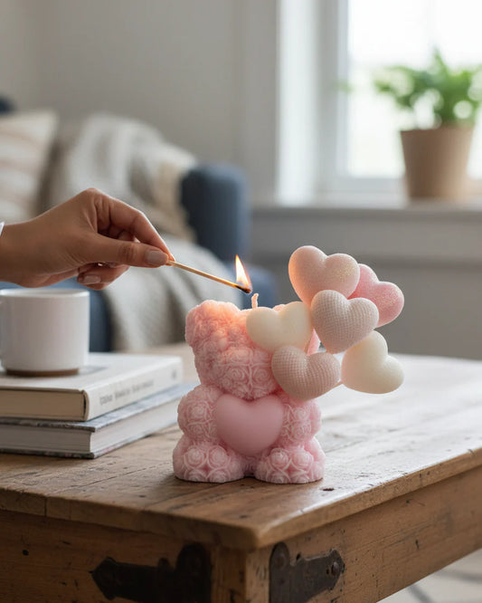 Teddy with Hearts Candle