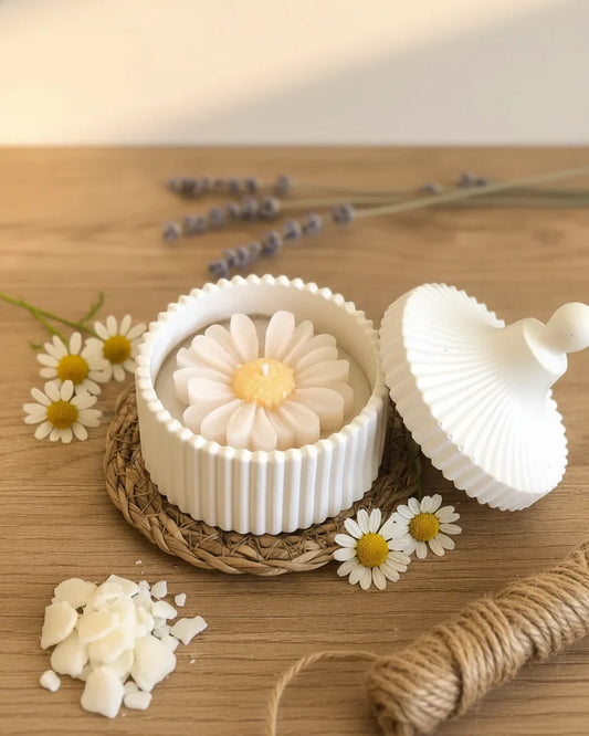 Daisy Ribbed Jar Candle — Hand-Poured Soy Wax Scented India