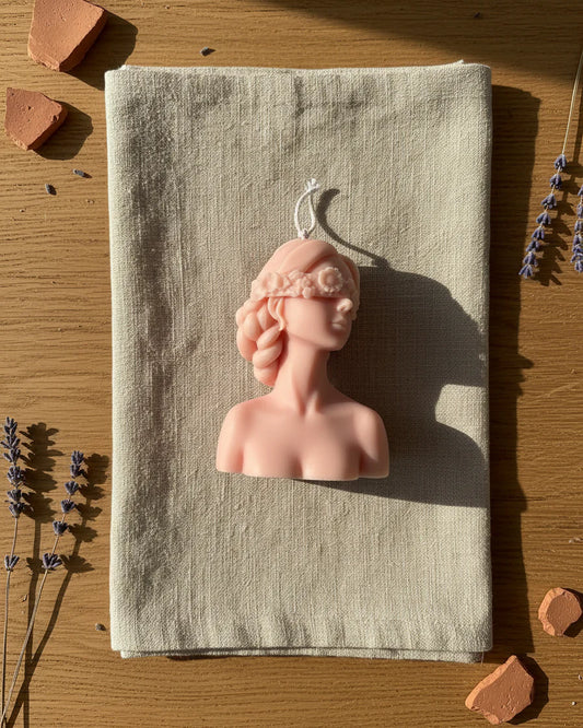 Blindfold Lady Sculpture Candle — Floral Art Candle India